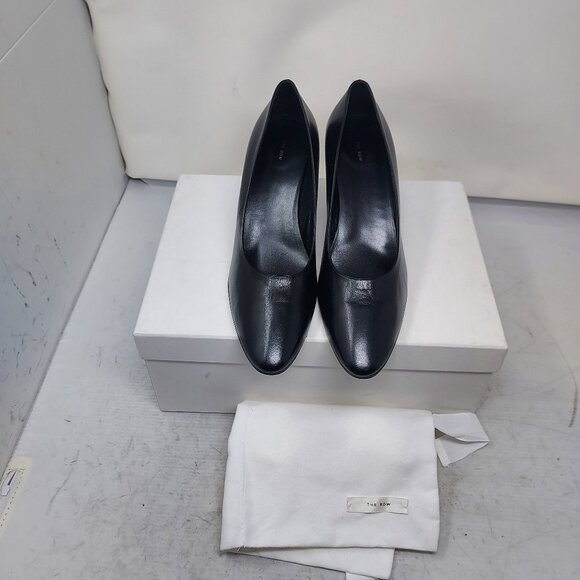 The Row Charlotte Leather Black Heel Pump Shoe - Picture 7 of 11